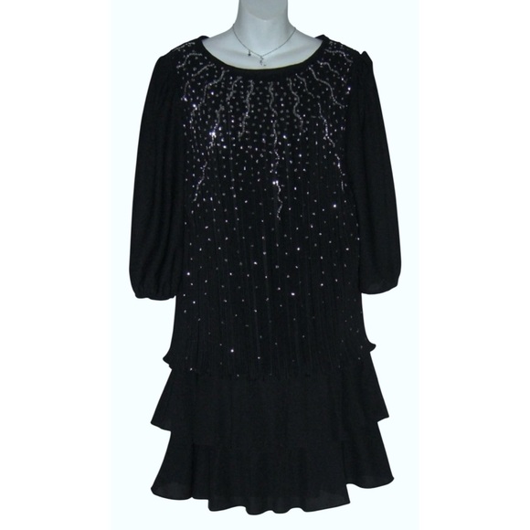 Good Times Dress Vintage 70s Black Glam Avant Garde Fairy Flamenco Disco Glitter - Picture 2 of 13